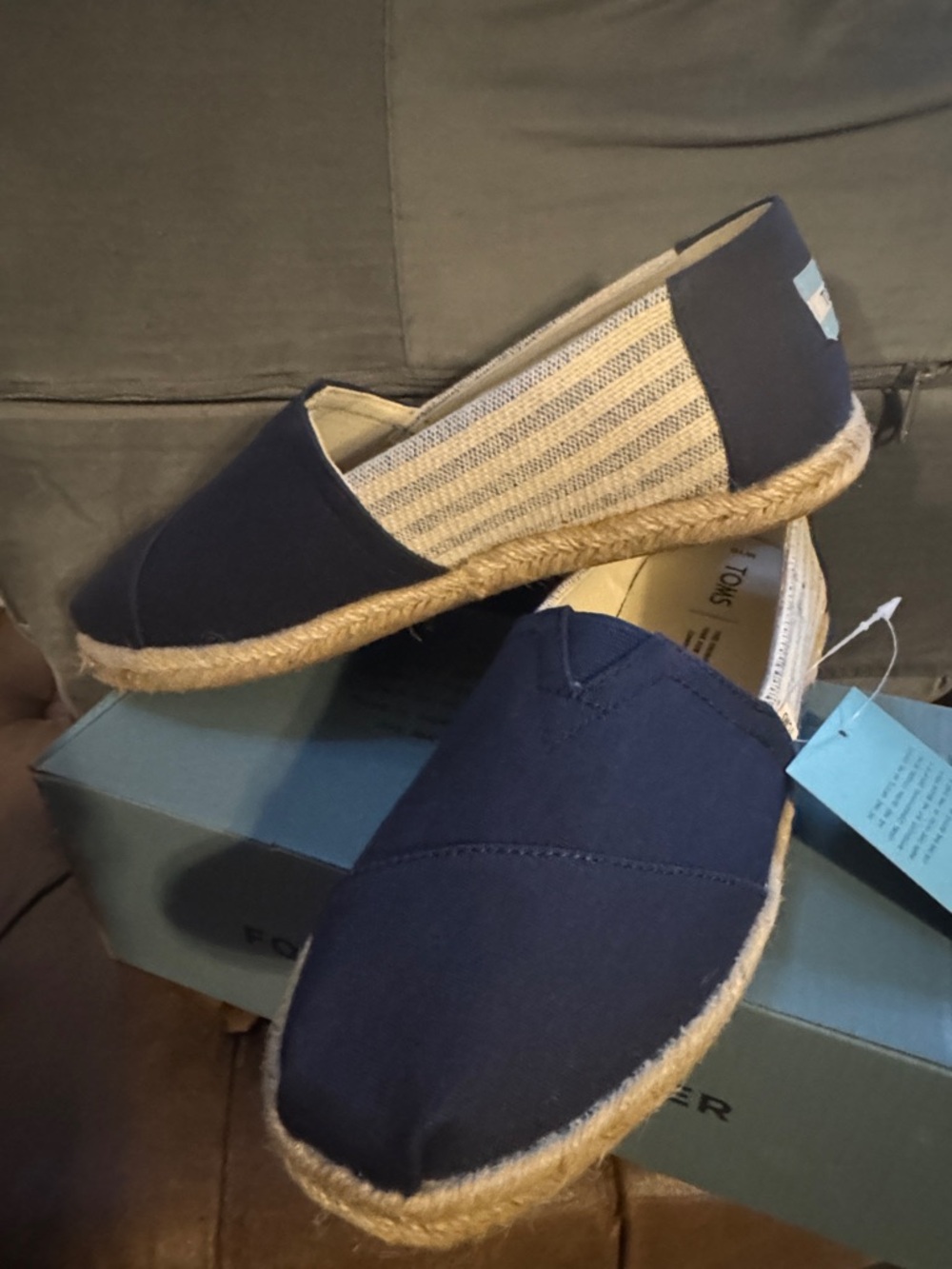 TOMS Navy Canvas Espadrille with Jute Trim